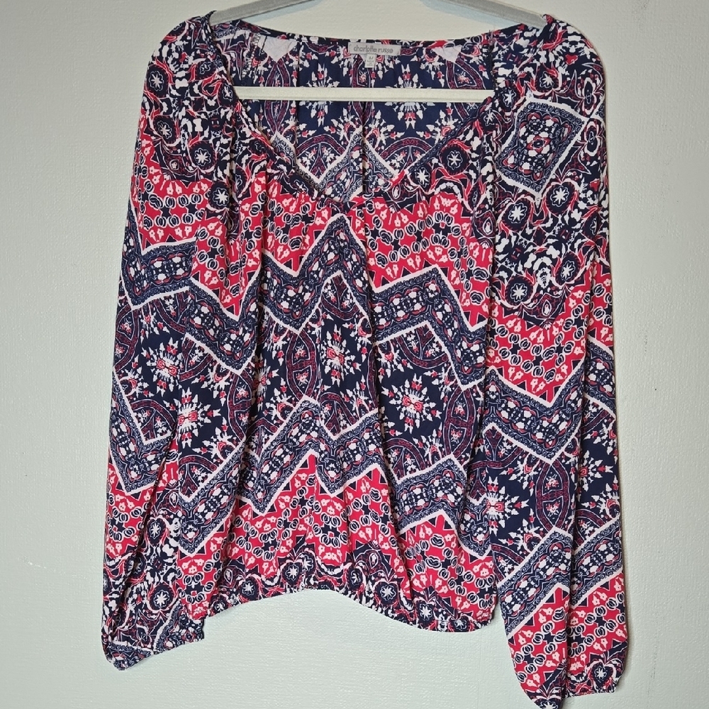 Charlotte Russe Long Sleeve Top, Geometric Colorful Pattern, Women's Size Large